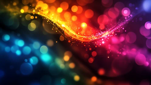 Prismatic bokeh wave with luminous particle stream gradient.