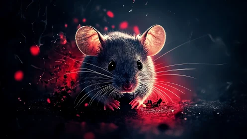 Digital rendering of mouse with red backlight on dark ground.