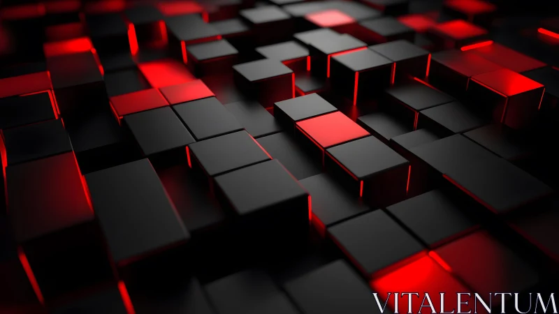 Futuristic black and red 3D cubes in digital abstract style.