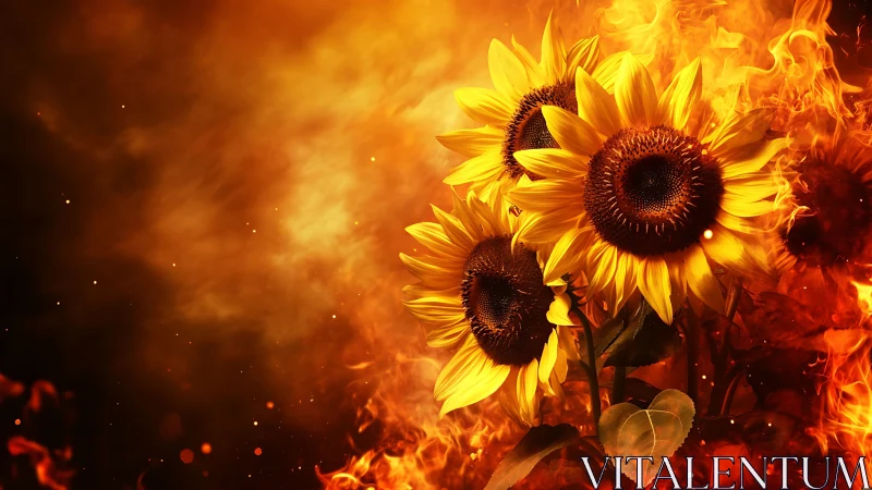 Sunflowers Ablaze: Nature's Radiant Symphony in Flames.