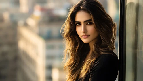 Quiet golden hour portrait glows with soft city sunlight