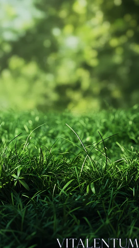 Sunlit meadow whispers in close-up blades of emerald grass.