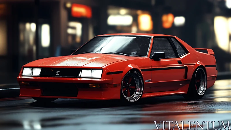 Night-lit red sports coupe rendered in sleek 3D detail.