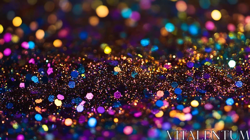 Vibrant Macro Shot of Multicolored Glitter Particles in Bokeh Style.