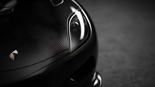Carbon fiber hypercar nose with specular headlamp detail.