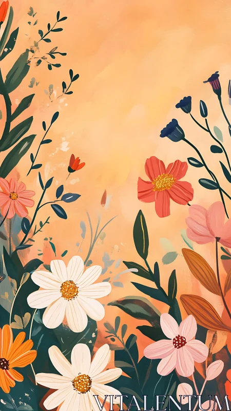 Garden's Warm Embrace: Blossoms Dancing in Apricot Glow.