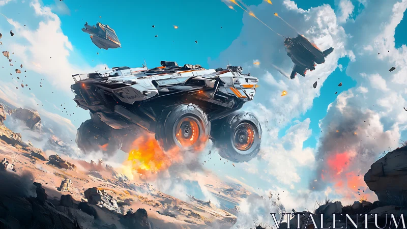 Futuristic desert assault rover in cinematic digital painting.