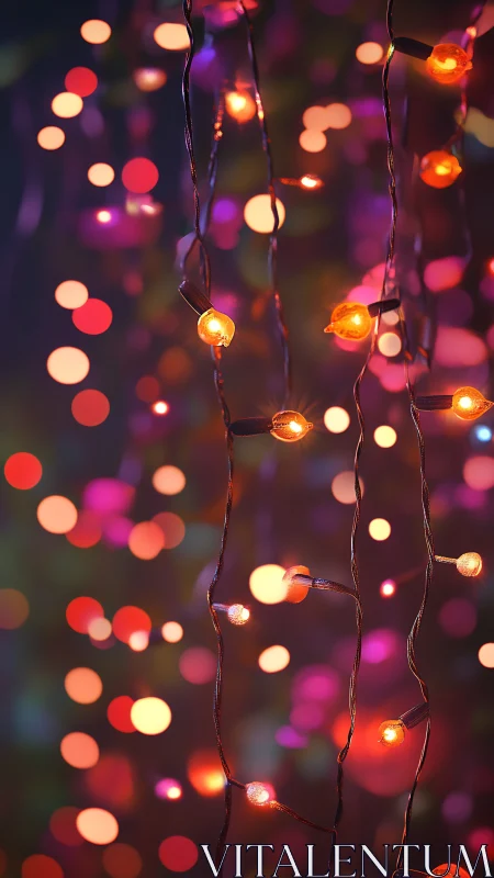 String lights glow against vibrant multicolor bokeh background.