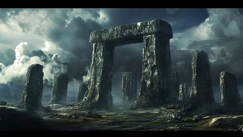 Stormlit stone circle where ancient legends linger softly.