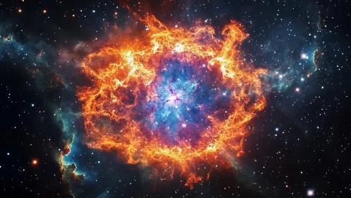 Expanding supernova nebula rendered in high-color cosmic detail