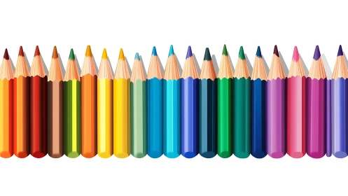 Row of vertically aligned multicolored sharpened pencils.
