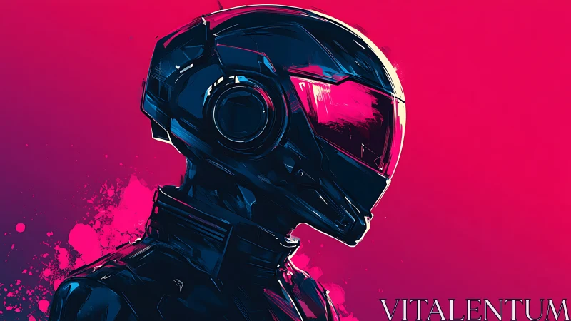 Neon-lit cyber biker stands in vibrant futuristic haze