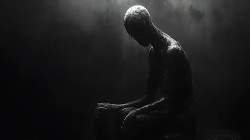 Shadowed thinker melts into darkness yet quietly endures