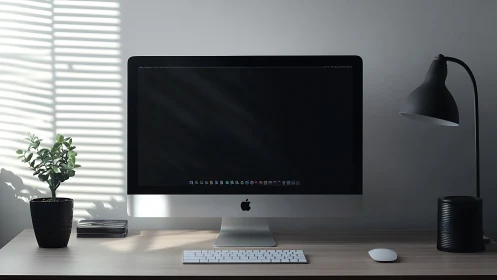 Minimalist desktop workspace glows in soft morning light