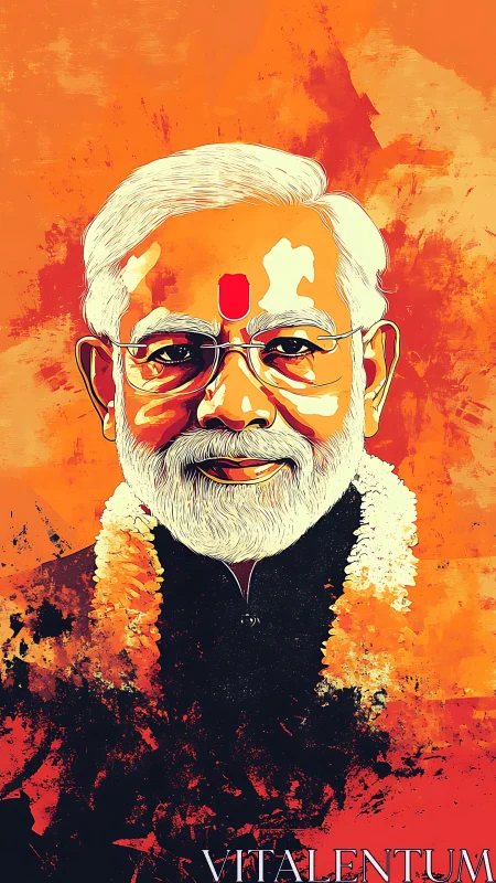 Vibrant digital portrait of elder leader on orange field.
