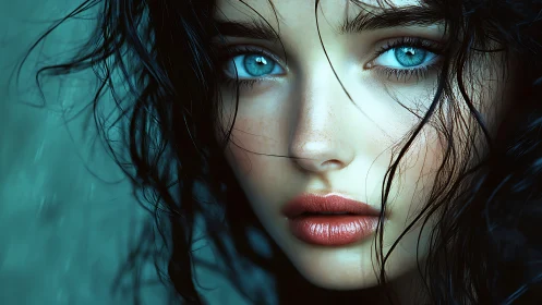 Chromatic close-up of cyan irises in cinematic wet lighting.