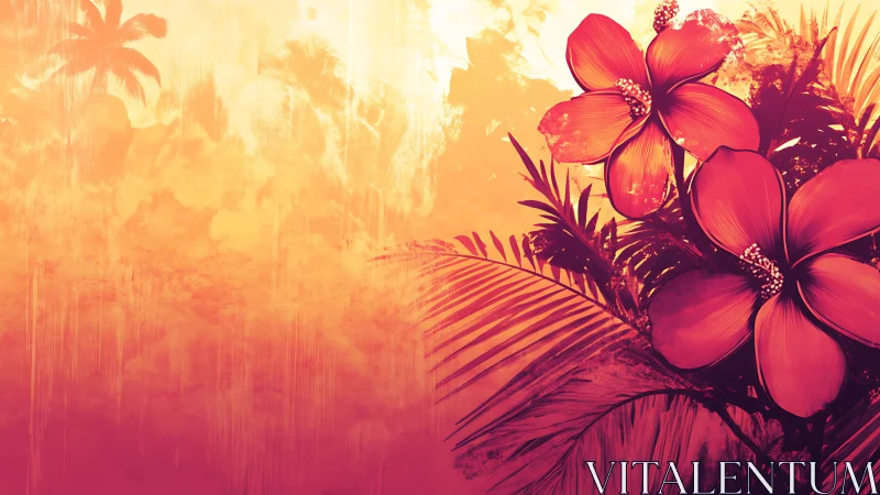Tropical Bloom Cascade: Pink Petals Meet Sunset Fire.