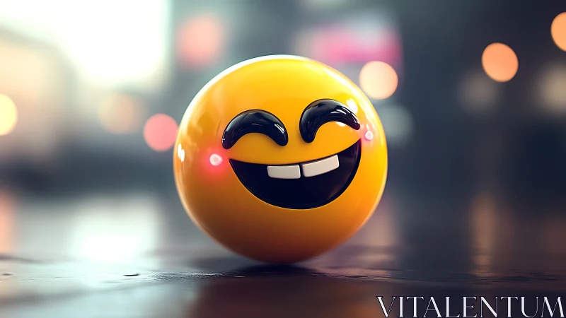 Bright glossy smiley ball beaming goofy nighttime joy.