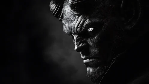 Monochrome demonic portrait renders hyper-detailed facial texture