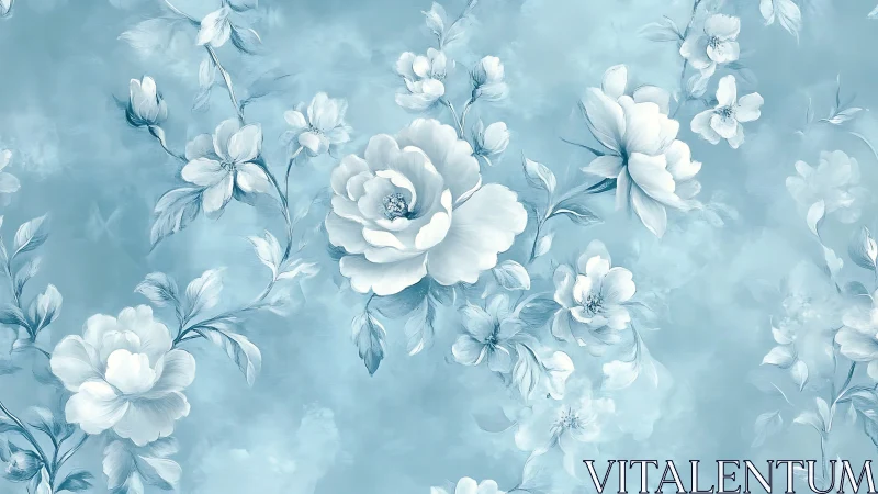 Ethereal Blooms Dance in Misty Azure Haven.