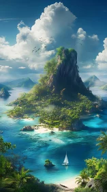 Volcanic Tropical Island Sanctuary with Turquoise Waters.