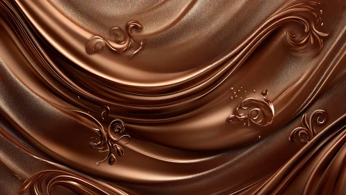 Molten chocolate waves with ornate swirling accents.