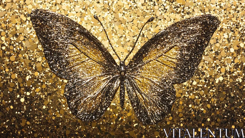 Golden glitter butterfly with high-contrast particulate bokeh field