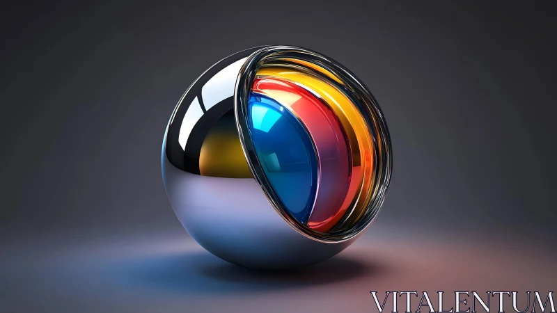 Layered metallic sphere with translucent colored core.