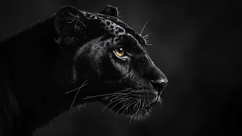 Black Panther Portrait. Golden Eyes Piercing Darkness.
