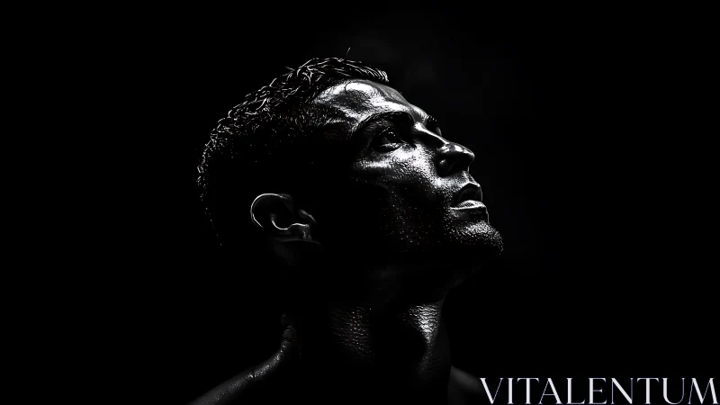 Sweat-slicked profile carves silver constellations from shadow