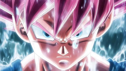 Intense anime warrior glows with fierce pink energy power