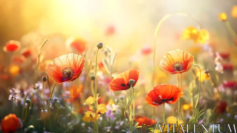 Crimson Poppies Awash in Honey-Gold Daylight.