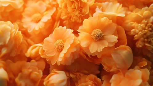 Golden orange blossoms glow in warm ethereal sunlight.