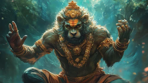 Lion-faced forest deity gathers stormlight between gilded fists