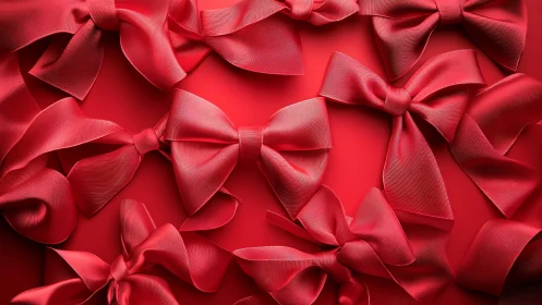Red grosgrain ribbon bows in dense symmetric surface array.
