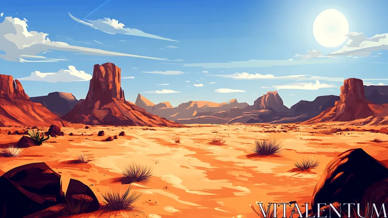 Sunlit desert mesas rise under a vast, cloud-streaked sky