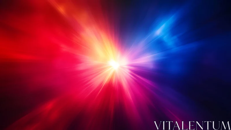Vivid abstract light burst in red and blue digital art style.
