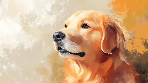 Golden retriever portrait rendered in expressive digital brushwork