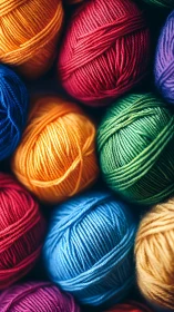 Tightly framed colorful yarn balls show fine fiber texture and twist