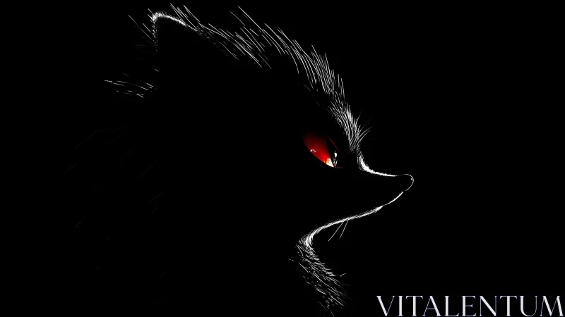Backlit fur silhouette isolates red-eyed creature in deep shadow