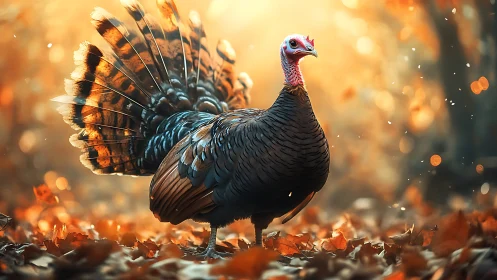 Wild Turkey Display in Golden Autumn Light.