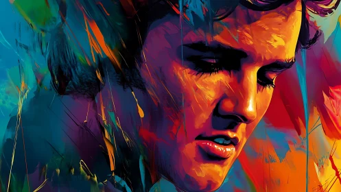 Vivid male portrait dissolves into blazing abstract colorfield.