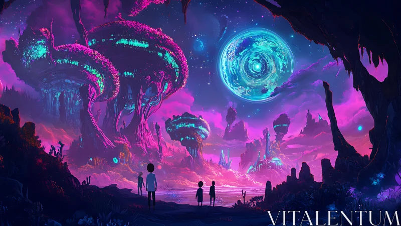 Bioluminescent alien valley rendered in neon chromatic contrast