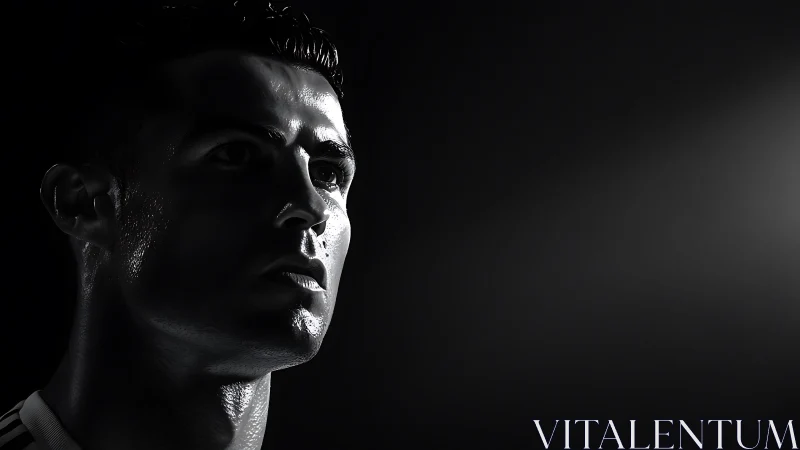 Shadow-cut athlete gazes into stark stadium light. Period.