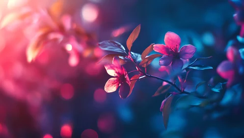 Luminous Blossoms Emerge Through Chromatic Bokeh and Neon Lighting