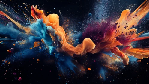 Vibrant fluid pigments collide in dynamic, high-speed abstraction