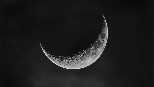 Crescent moon arc reveals razor-sharp crater detail.