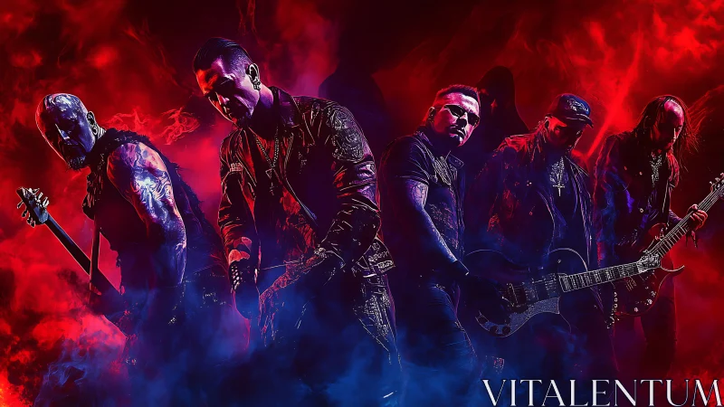 Rock band portrait uses red and blue backlighting effects