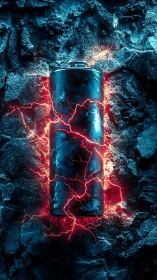 Electric Battery with Red Lightning Discharge.