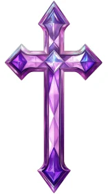 Radiant faceted purple crystal cross glows with inner light.